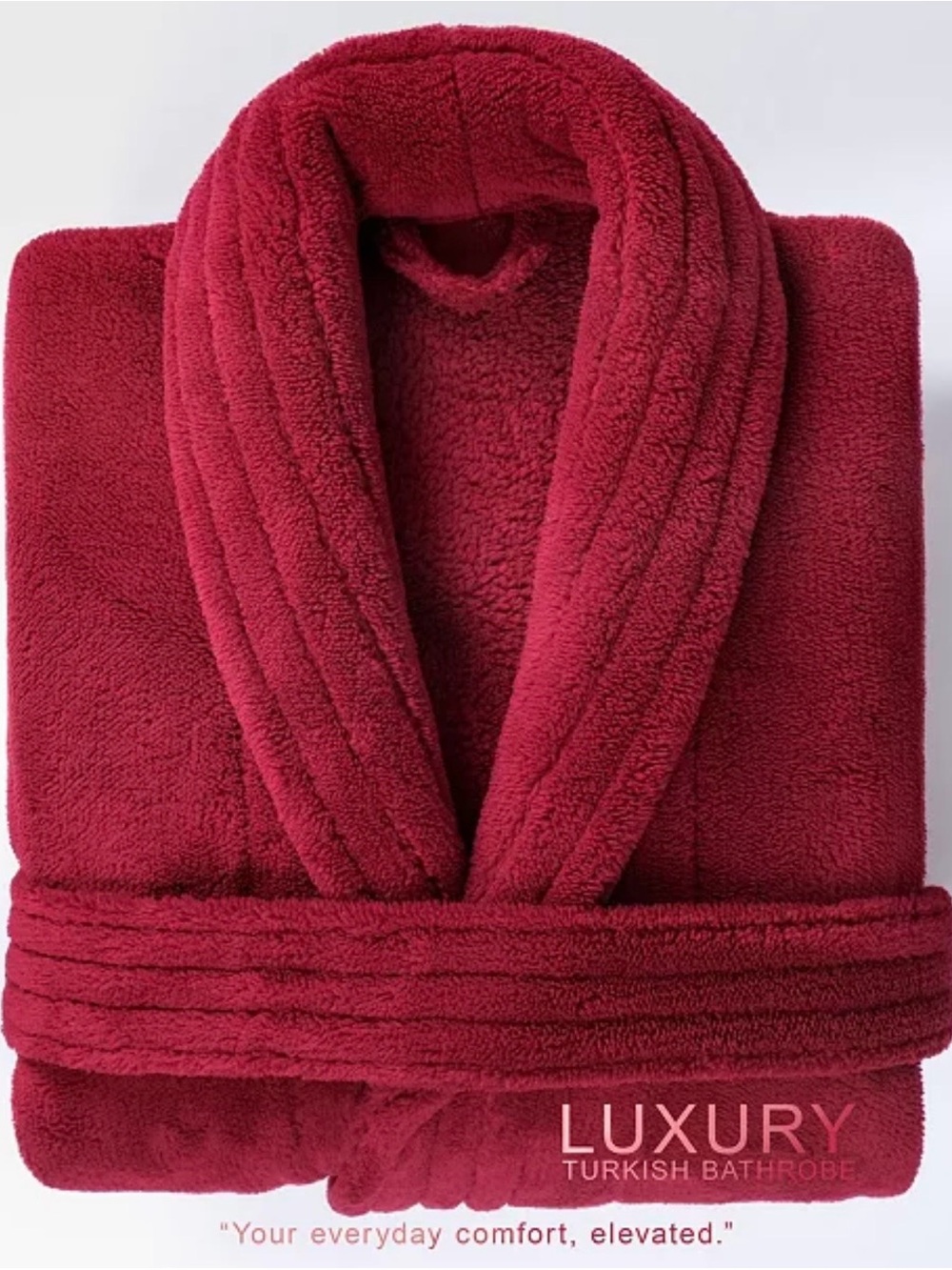 Luxury Bathrobe - Plush Shawl-Collar Robe in Burgundy Size L unisex